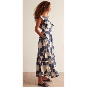 The Odells Seville Maxi Dress Ruffle Boho‎ Artsy Beach Sorento White Blue XS